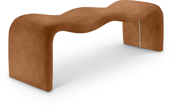 Meridian Furniture Willow Upholstered Bench with Iron Frame for Bedroom Entryway or Living Room Accent Seating Vegan Leather Cognac 22096Cognac