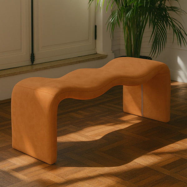 Meridian Furniture Willow Upholstered Bench with Iron Frame for Bedroom Entryway or Living Room Accent Seating Vegan Leather Cognac 22096Cognac