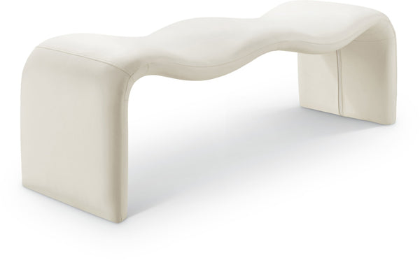 Meridian Furniture Willow Upholstered Bench with Iron Frame for Bedroom Entryway or Living Room Accent Seating Vegan Leather Cream 22096Cream