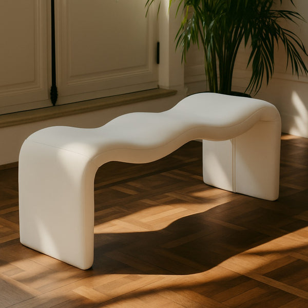 Meridian Furniture Willow Upholstered Bench with Iron Frame for Bedroom Entryway or Living Room Accent Seating Vegan Leather Cream 22096Cream
