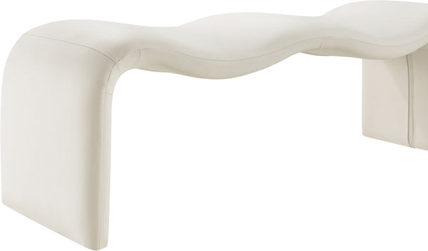 Meridian Furniture Willow Upholstered Bench with Iron Frame for Bedroom Entryway or Living Room Accent Seating Vegan Leather Cream 22096Cream