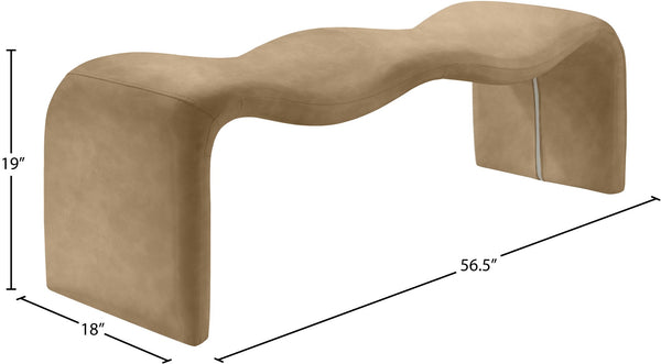 Meridian Furniture Willow Upholstered Bench with Iron Frame for Bedroom Entryway or Living Room Accent Seating Vegan Leather Tan 22096Tan