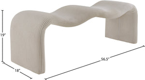 Meridian Furniture Willow Upholstered Bench with Iron Frame for Bedroom Entryway or Living Room Accent Seating Microsuede Corduroy Fabric Beige 22097Beige