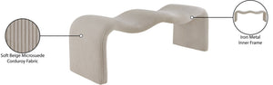 Meridian Furniture Willow Upholstered Bench with Iron Frame for Bedroom Entryway or Living Room Accent Seating Microsuede Corduroy Fabric Beige 22097Beige