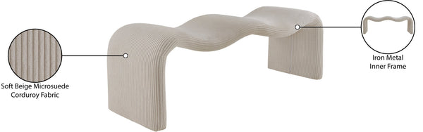 Meridian Furniture Willow Upholstered Bench with Iron Frame for Bedroom Entryway or Living Room Accent Seating Microsuede Corduroy Fabric Beige 22097Beige