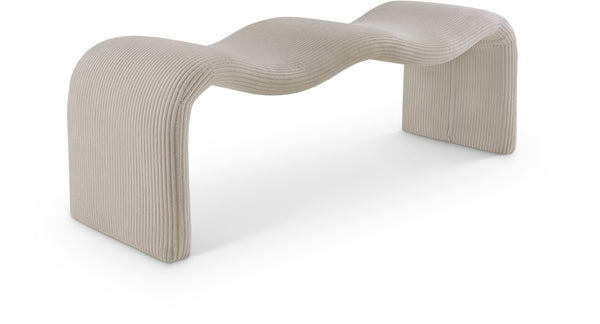 Meridian Furniture Willow Upholstered Bench with Iron Frame for Bedroom Entryway or Living Room Accent Seating Microsuede Corduroy Fabric Beige 22097Beige