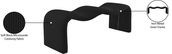 Meridian Furniture Willow Upholstered Bench with Iron Frame for Bedroom Entryway or Living Room Accent Seating Microsuede Corduroy Fabric Black 22097Black