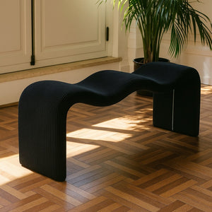 Meridian Furniture Willow Upholstered Bench with Iron Frame for Bedroom Entryway or Living Room Accent Seating Microsuede Corduroy Fabric Black 22097Black