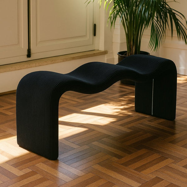 Meridian Furniture Willow Upholstered Bench with Iron Frame for Bedroom Entryway or Living Room Accent Seating Microsuede Corduroy Fabric Black 22097Black