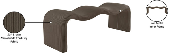 Meridian Furniture Willow Upholstered Bench with Iron Frame for Bedroom Entryway or Living Room Accent Seating Microsuede Corduroy Fabric Brown 22097Brown