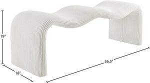 Meridian Furniture Willow Upholstered Bench with Iron Frame for Bedroom Entryway or Living Room Accent Seating Microsuede Corduroy Fabric Cream 22097Cream