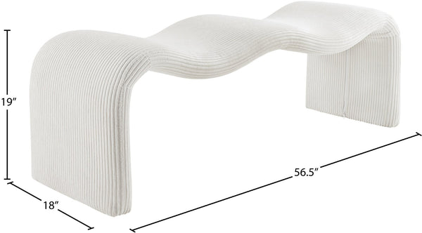 Meridian Furniture Willow Upholstered Bench with Iron Frame for Bedroom Entryway or Living Room Accent Seating Microsuede Corduroy Fabric Cream 22097Cream