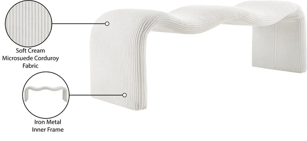 Meridian Furniture Willow Upholstered Bench with Iron Frame for Bedroom Entryway or Living Room Accent Seating Microsuede Corduroy Fabric Cream 22097Cream