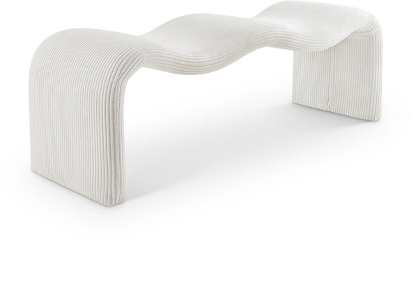 Meridian Furniture Willow Upholstered Bench with Iron Frame for Bedroom Entryway or Living Room Accent Seating Microsuede Corduroy Fabric Cream 22097Cream
