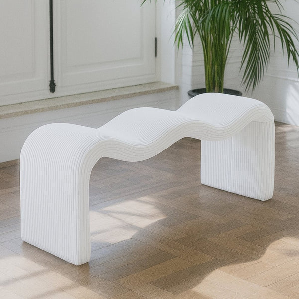 Meridian Furniture Willow Upholstered Bench with Iron Frame for Bedroom Entryway or Living Room Accent Seating Microsuede Corduroy Fabric Cream 22097Cream