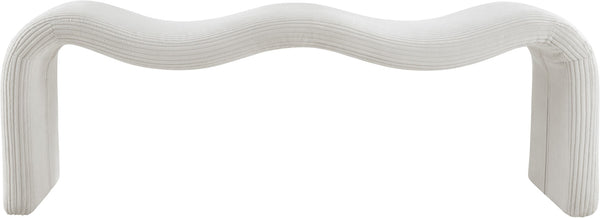 Meridian Furniture Willow Upholstered Bench with Iron Frame for Bedroom Entryway or Living Room Accent Seating Microsuede Corduroy Fabric Cream 22097Cream