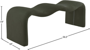 Meridian Furniture Willow Upholstered Bench with Iron Frame for Bedroom Entryway or Living Room Accent Seating Microsuede Corduroy Fabric Green 22097Green