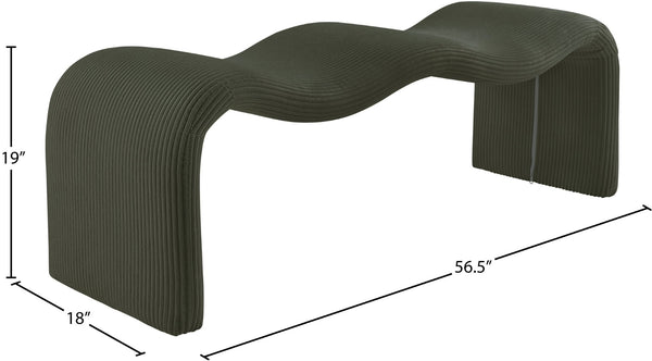 Meridian Furniture Willow Upholstered Bench with Iron Frame for Bedroom Entryway or Living Room Accent Seating Microsuede Corduroy Fabric Green 22097Green