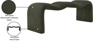 Meridian Furniture Willow Upholstered Bench with Iron Frame for Bedroom Entryway or Living Room Accent Seating Microsuede Corduroy Fabric Green 22097Green