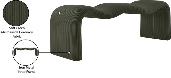 Meridian Furniture Willow Upholstered Bench with Iron Frame for Bedroom Entryway or Living Room Accent Seating Microsuede Corduroy Fabric Green 22097Green