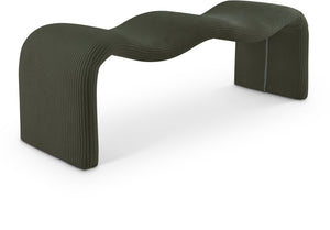 Meridian Furniture Willow Upholstered Bench with Iron Frame for Bedroom Entryway or Living Room Accent Seating Microsuede Corduroy Fabric Green 22097Green