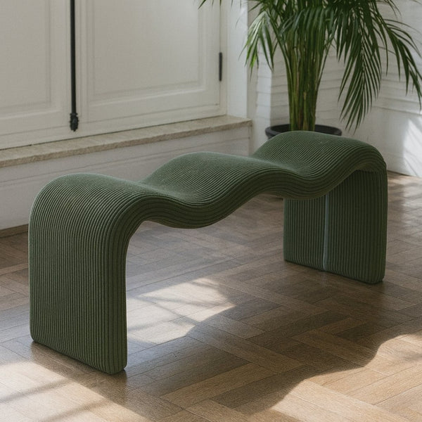 Meridian Furniture Willow Upholstered Bench with Iron Frame for Bedroom Entryway or Living Room Accent Seating Microsuede Corduroy Fabric Green 22097Green