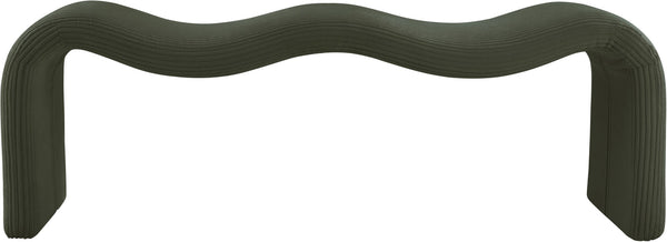 Meridian Furniture Willow Upholstered Bench with Iron Frame for Bedroom Entryway or Living Room Accent Seating Microsuede Corduroy Fabric Green 22097Green