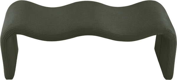 Meridian Furniture Willow Upholstered Bench with Iron Frame for Bedroom Entryway or Living Room Accent Seating Microsuede Corduroy Fabric Green 22097Green