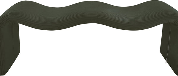 Meridian Furniture Willow Upholstered Bench with Iron Frame for Bedroom Entryway or Living Room Accent Seating Microsuede Corduroy Fabric Green 22097Green