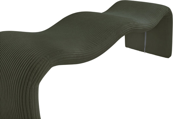 Meridian Furniture Willow Upholstered Bench with Iron Frame for Bedroom Entryway or Living Room Accent Seating Microsuede Corduroy Fabric Green 22097Green