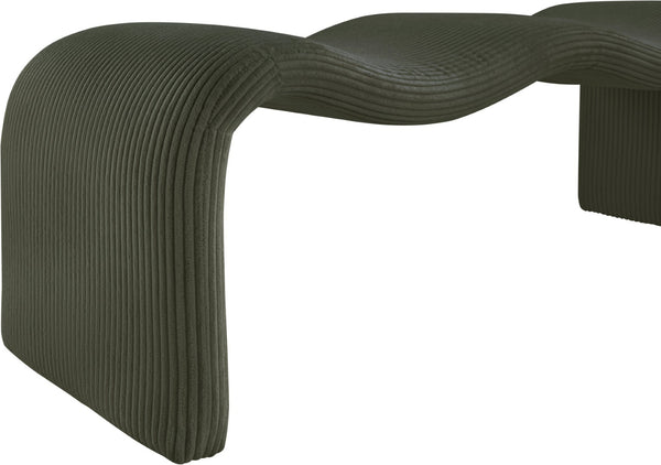 Meridian Furniture Willow Upholstered Bench with Iron Frame for Bedroom Entryway or Living Room Accent Seating Microsuede Corduroy Fabric Green 22097Green