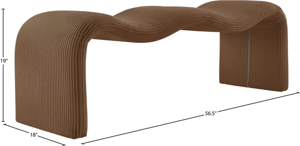 Meridian Furniture Willow Upholstered Bench with Iron Frame for Bedroom Entryway or Living Room Accent Seating Microsuede Corduroy Fabric Saddle 22097Saddle