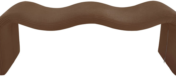 Meridian Furniture Willow Upholstered Bench with Iron Frame for Bedroom Entryway or Living Room Accent Seating Microsuede Corduroy Fabric Saddle 22097Saddle