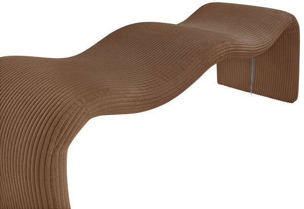 Meridian Furniture Willow Upholstered Bench with Iron Frame for Bedroom Entryway or Living Room Accent Seating Microsuede Corduroy Fabric Saddle 22097Saddle