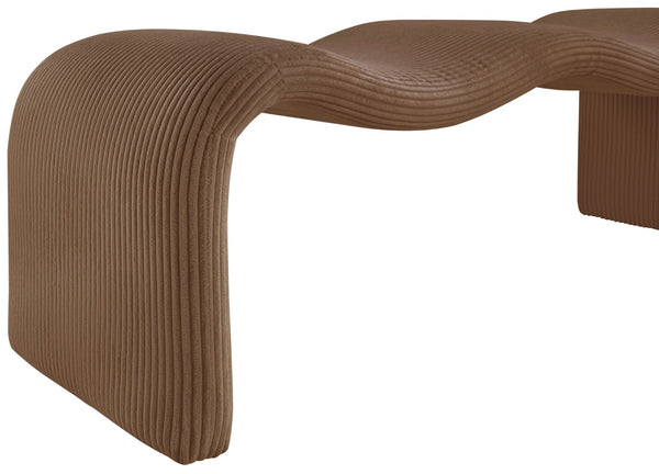 Meridian Furniture Willow Upholstered Bench with Iron Frame for Bedroom Entryway or Living Room Accent Seating Microsuede Corduroy Fabric Saddle 22097Saddle