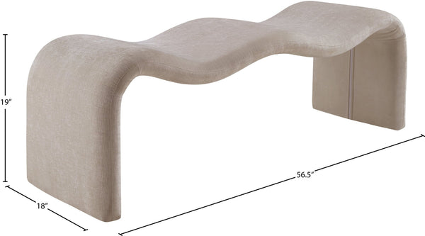 Meridian Furniture Willow Upholstered Bench with Iron Frame for Bedroom Entryway or Living Room Accent Seating Chenille Fabric Beige 22098Beige