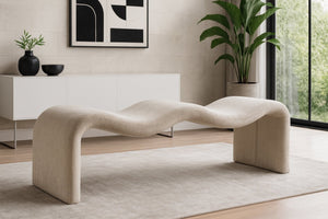Meridian Furniture Willow Upholstered Bench with Iron Frame for Bedroom Entryway or Living Room Accent Seating Chenille Fabric Beige 22098Beige
