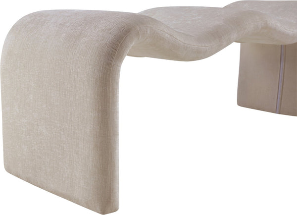 Meridian Furniture Willow Upholstered Bench with Iron Frame for Bedroom Entryway or Living Room Accent Seating Chenille Fabric Beige 22098Beige