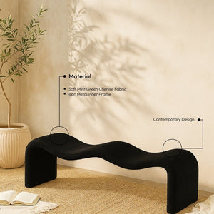 Meridian Furniture Willow Upholstered Bench with Iron Frame for Bedroom Entryway or Living Room Accent Seating Chenille Fabric Black 22098Black