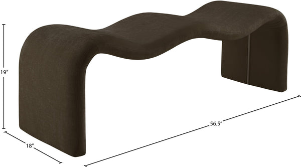 Meridian Furniture Willow Upholstered Bench with Iron Frame for Bedroom Entryway or Living Room Accent Seating Chenille Fabric Brown 22098Brown
