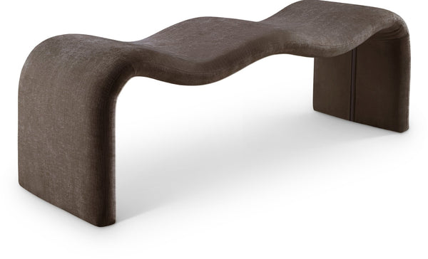 Meridian Furniture Willow Upholstered Bench with Iron Frame for Bedroom Entryway or Living Room Accent Seating Chenille Fabric Brown 22098Brown