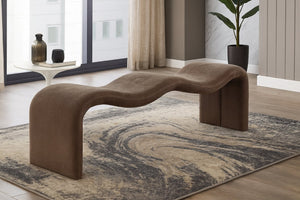 Meridian Furniture Willow Upholstered Bench with Iron Frame for Bedroom Entryway or Living Room Accent Seating Chenille Fabric Brown 22098Brown