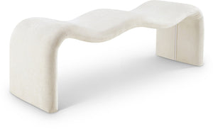 Meridian Furniture Willow Upholstered Bench with Iron Frame for Bedroom Entryway or Living Room Accent Seating Chenille Fabric Cream 22098Cream