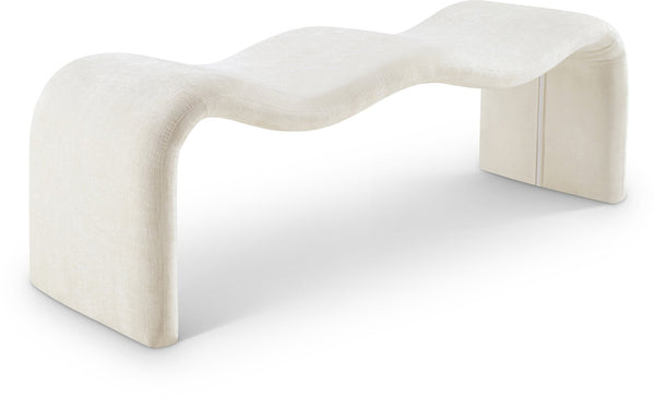 Meridian Furniture Willow Upholstered Bench with Iron Frame for Bedroom Entryway or Living Room Accent Seating Chenille Fabric Cream 22098Cream