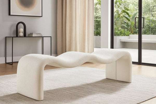 Meridian Furniture Willow Upholstered Bench with Iron Frame for Bedroom Entryway or Living Room Accent Seating Chenille Fabric Cream 22098Cream