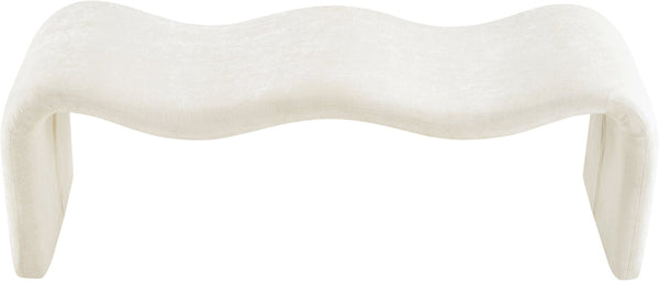 Meridian Furniture Willow Upholstered Bench with Iron Frame for Bedroom Entryway or Living Room Accent Seating Chenille Fabric Cream 22098Cream