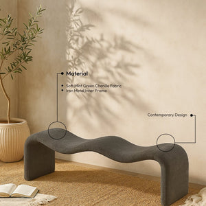 Meridian Furniture Willow Upholstered Bench with Iron Frame for Bedroom Entryway or Living Room Accent Seating Chenille Fabric Grey 22098Grey