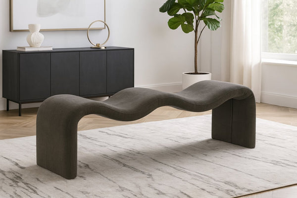 Meridian Furniture Willow Upholstered Bench with Iron Frame for Bedroom Entryway or Living Room Accent Seating Chenille Fabric Grey 22098Grey