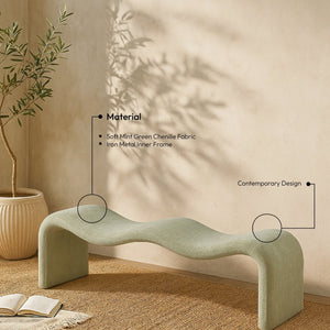 Meridian Furniture Willow Upholstered Bench with Iron Frame for Bedroom Entryway or Living Room Accent Seating Chenille Fabric Mint 22098Mint