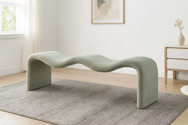 Meridian Furniture Willow Upholstered Bench with Iron Frame for Bedroom Entryway or Living Room Accent Seating Chenille Fabric Mint 22098Mint